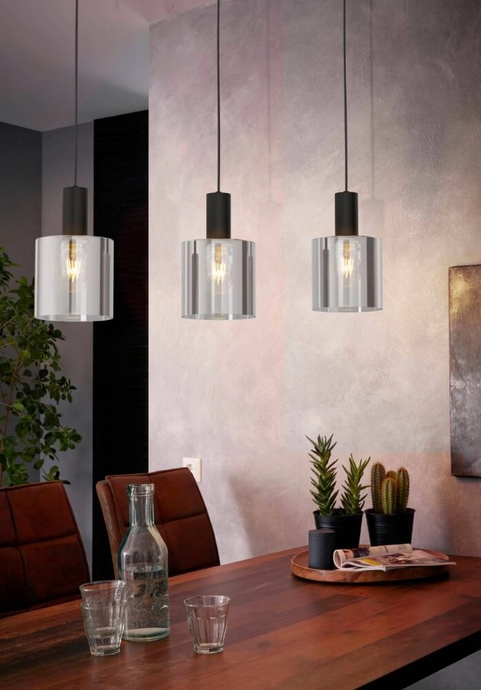 Smoke Glass Pendant Light Gorosiba 3-light black with smoke glass Eglo 9002759987534