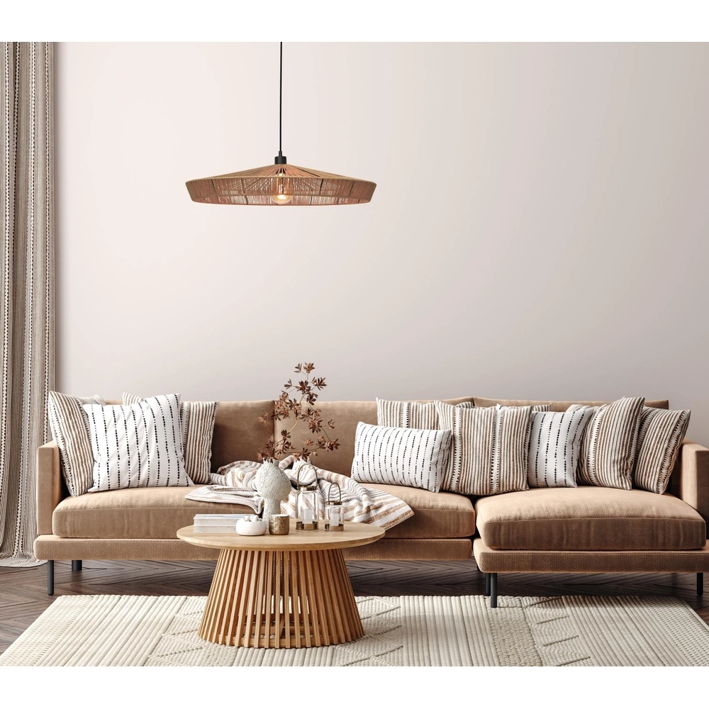 Pendant lamp Yunkai Ø 70cm black with rattan Lucide 5411212105707
