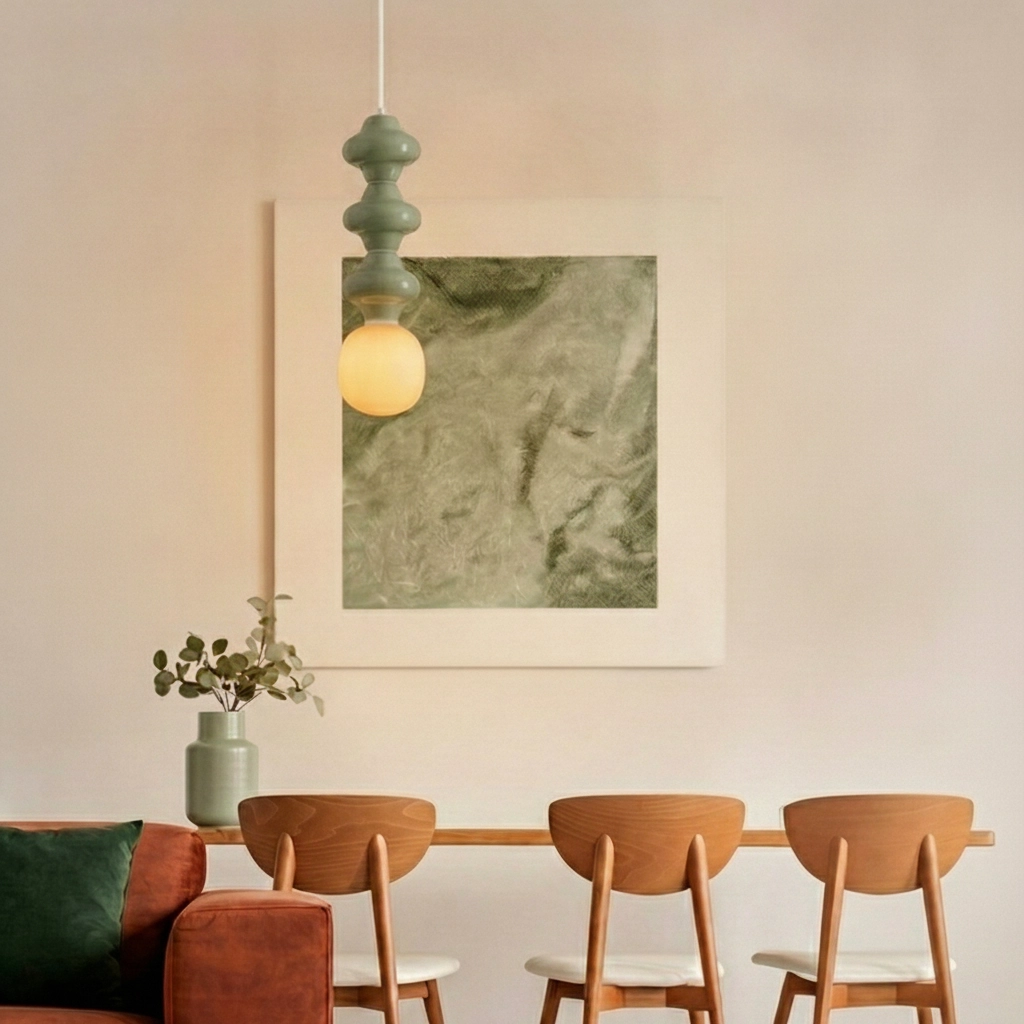 Pendant lamp Clio L light green ceramic with white glass