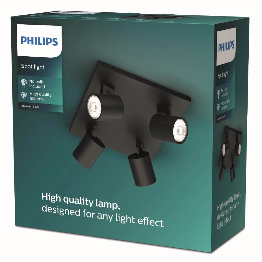 Black ceiling spotlight Runner 4-light Philips 8719514435353