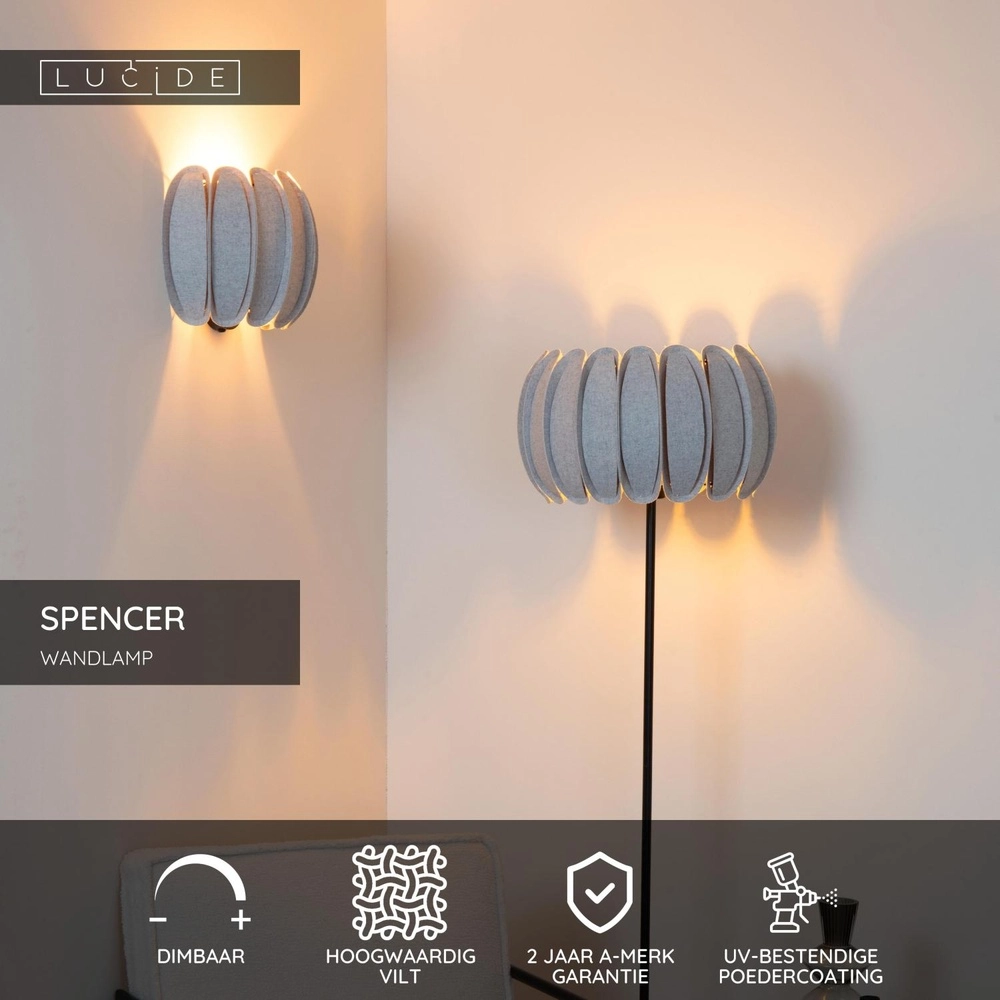 Wall lamp Spencer grey Lucide 5411212343673