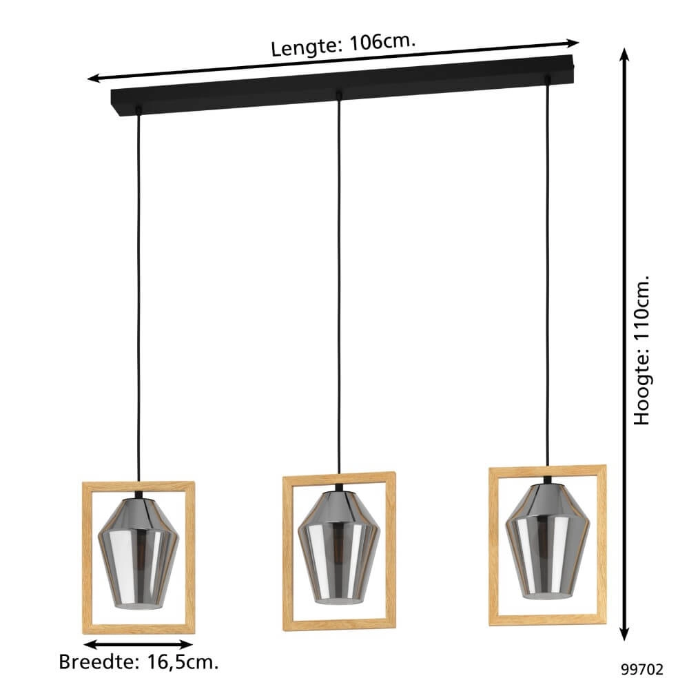 Wooden hanging lamp Viglioni dinner table Eglo 9002759997021
