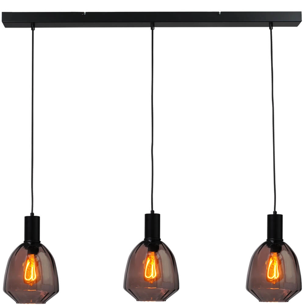 3-light hanging lamp - black - Porto with Nicolette red glasses