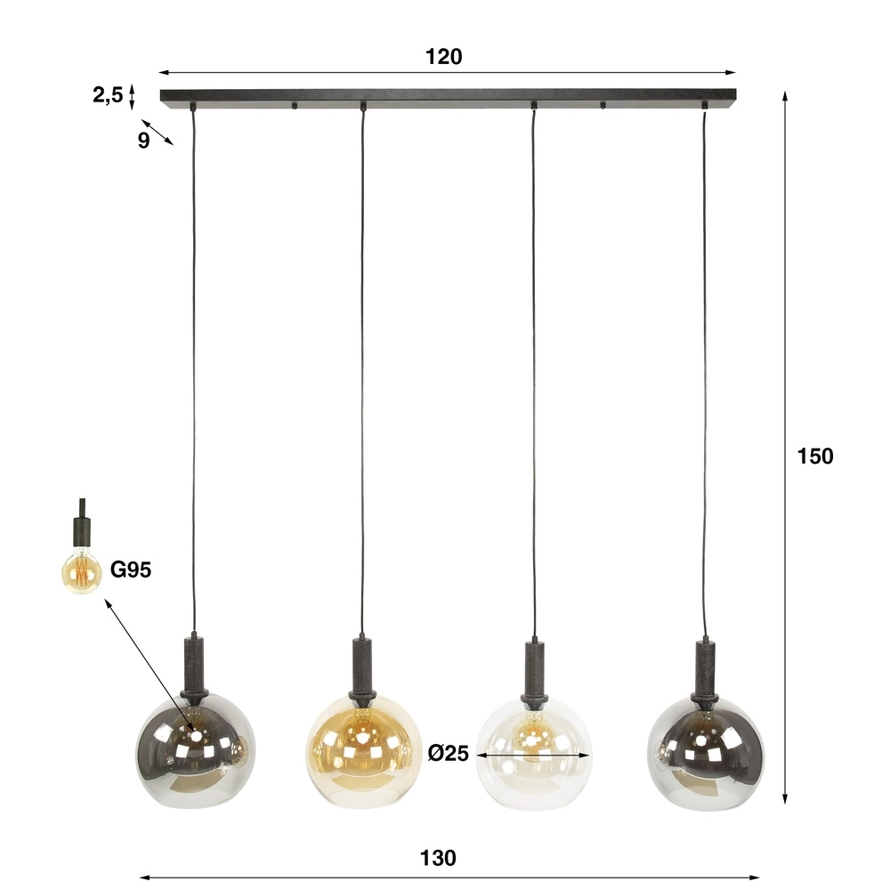 Glass pendant lamp Sfera 4x Ø 25cm - coloured glass Lyora 8716803512375