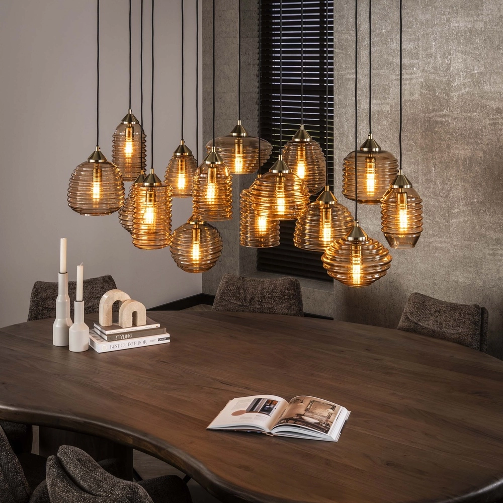 15-light pendant lamp Rib Ribbed glass