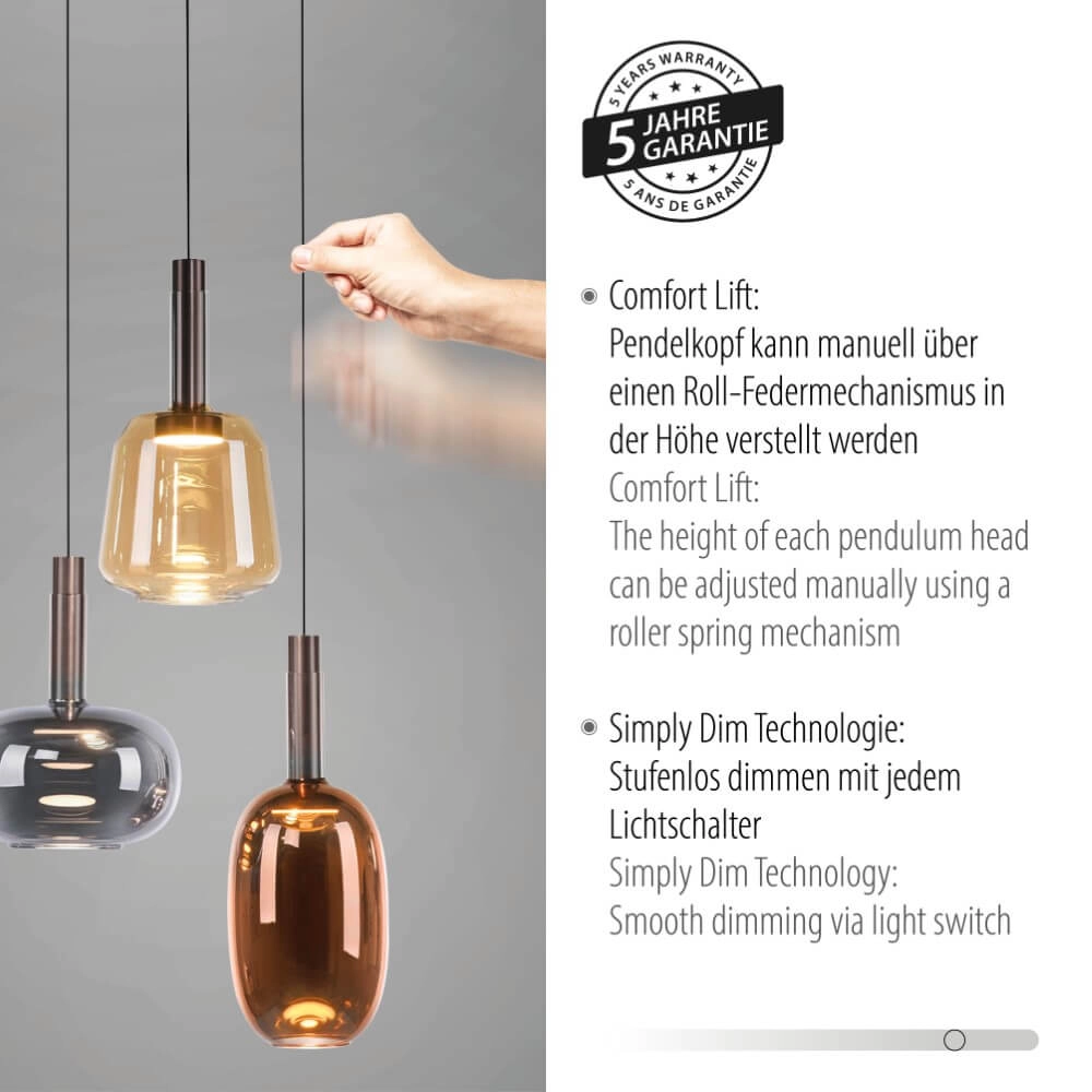 Cheerful hanging lamp Irides 3-light round Paul Neuhaus 4012248385845