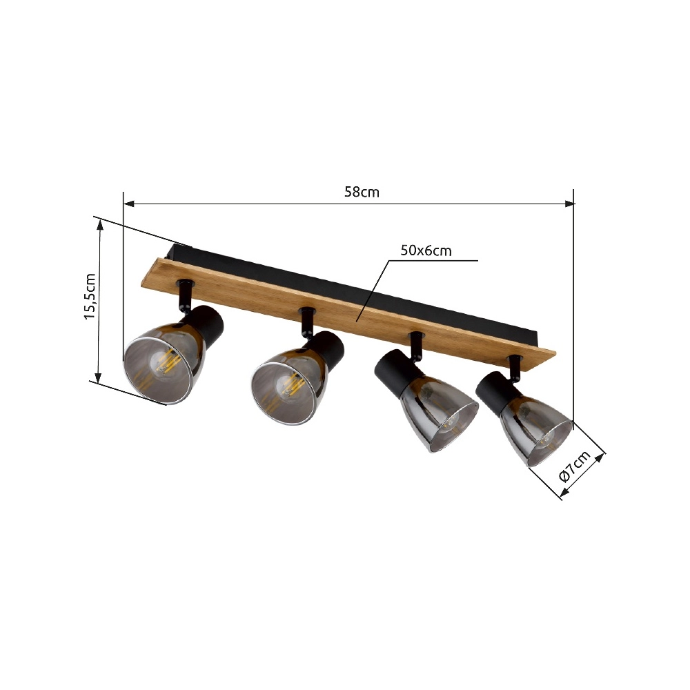 Ceiling lamp Claude 4-light black with wood Globo 9007371434213
