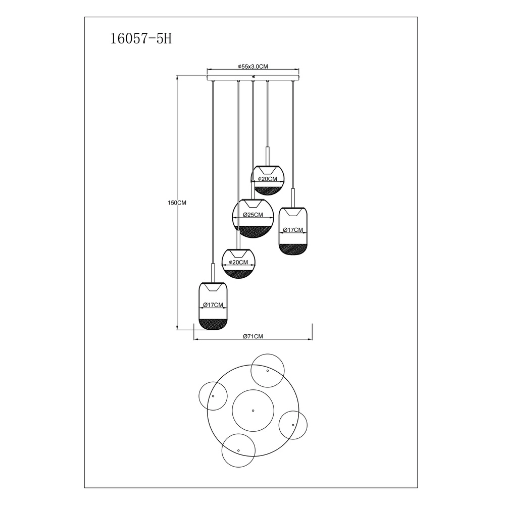 Design pendant lamp Severin 5-light black with amber glass Globo 9007371537945
