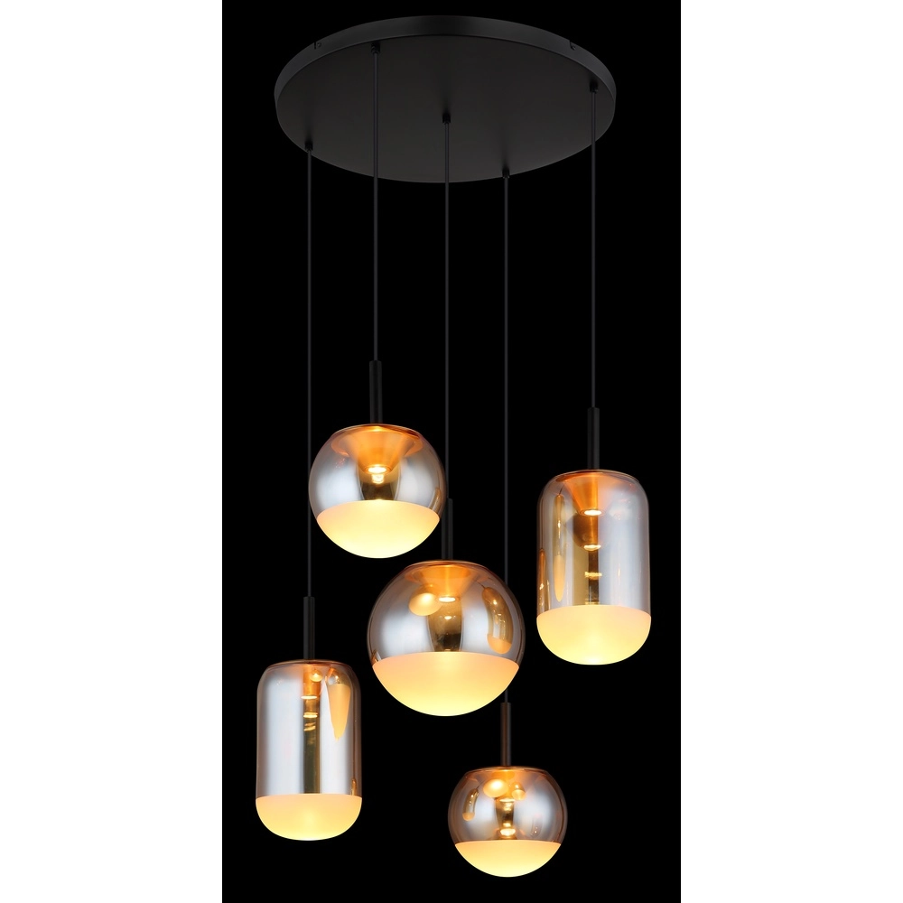 Design pendant lamp Severin 5-light black with amber glass Globo 9007371537945