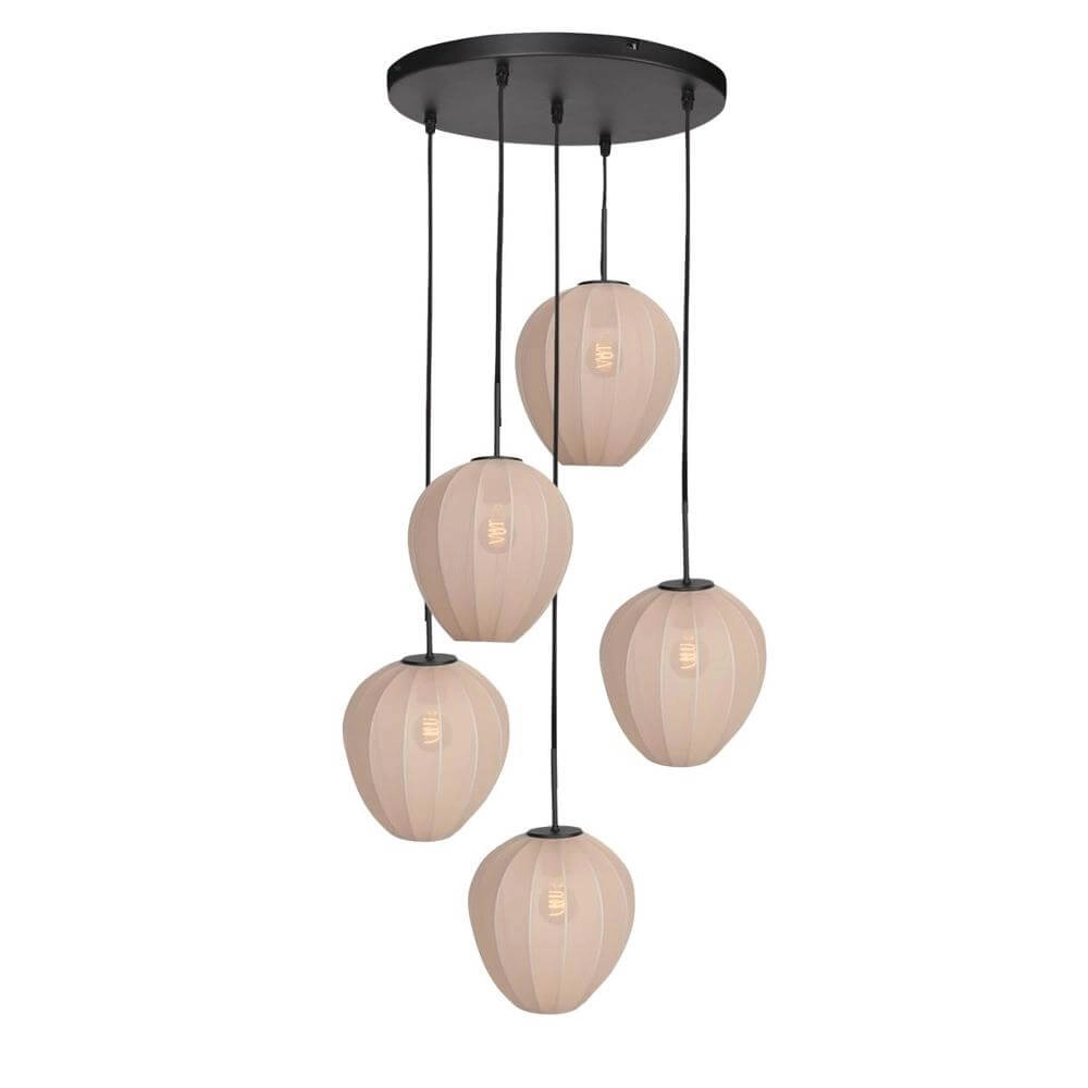 5-light pendant lamp HaloSwap Round black and cream hoods Steinhauer 8712746179644