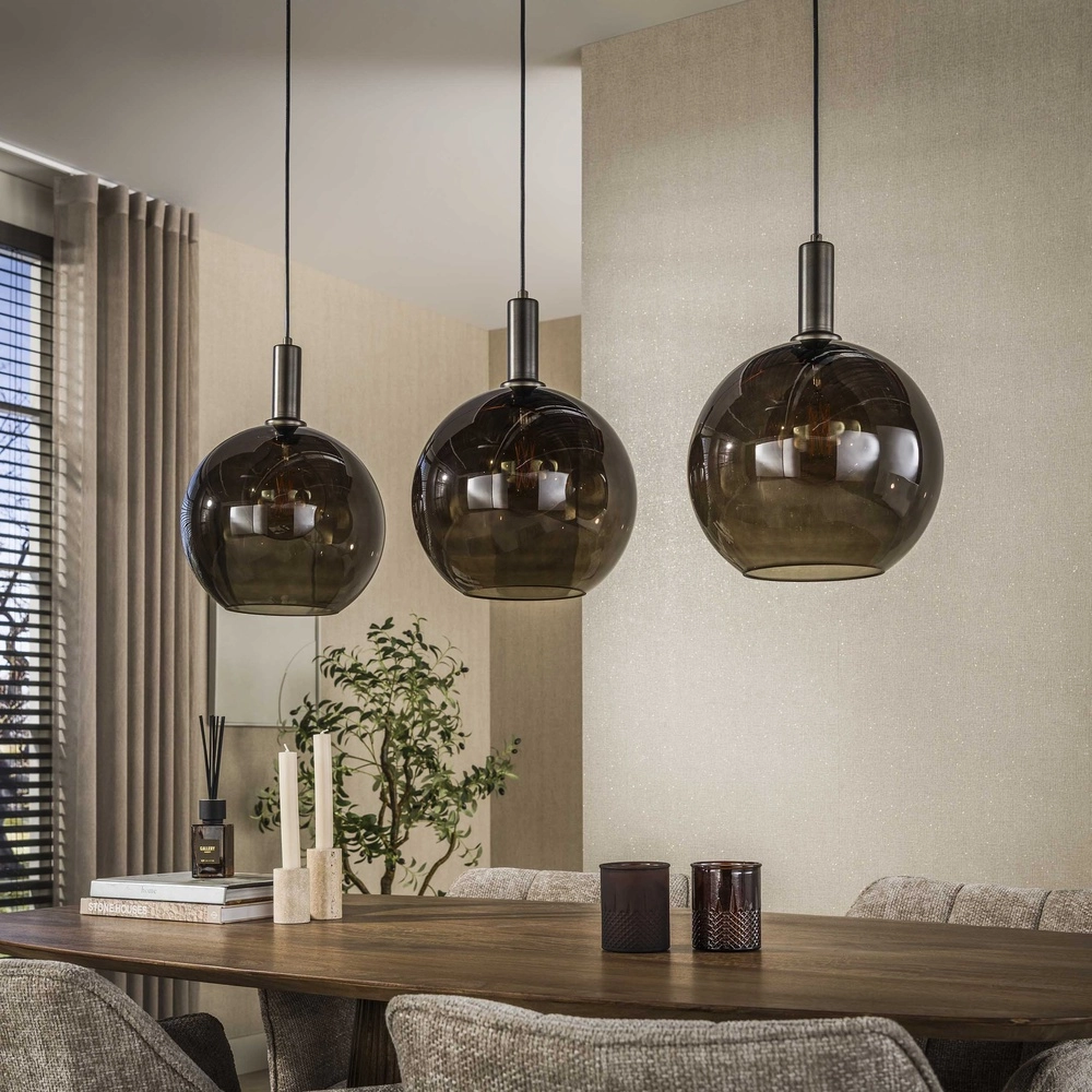 Glass pendant lamp Sfera 3x Ø 30cm - smoke glass Lyora 8716803512368