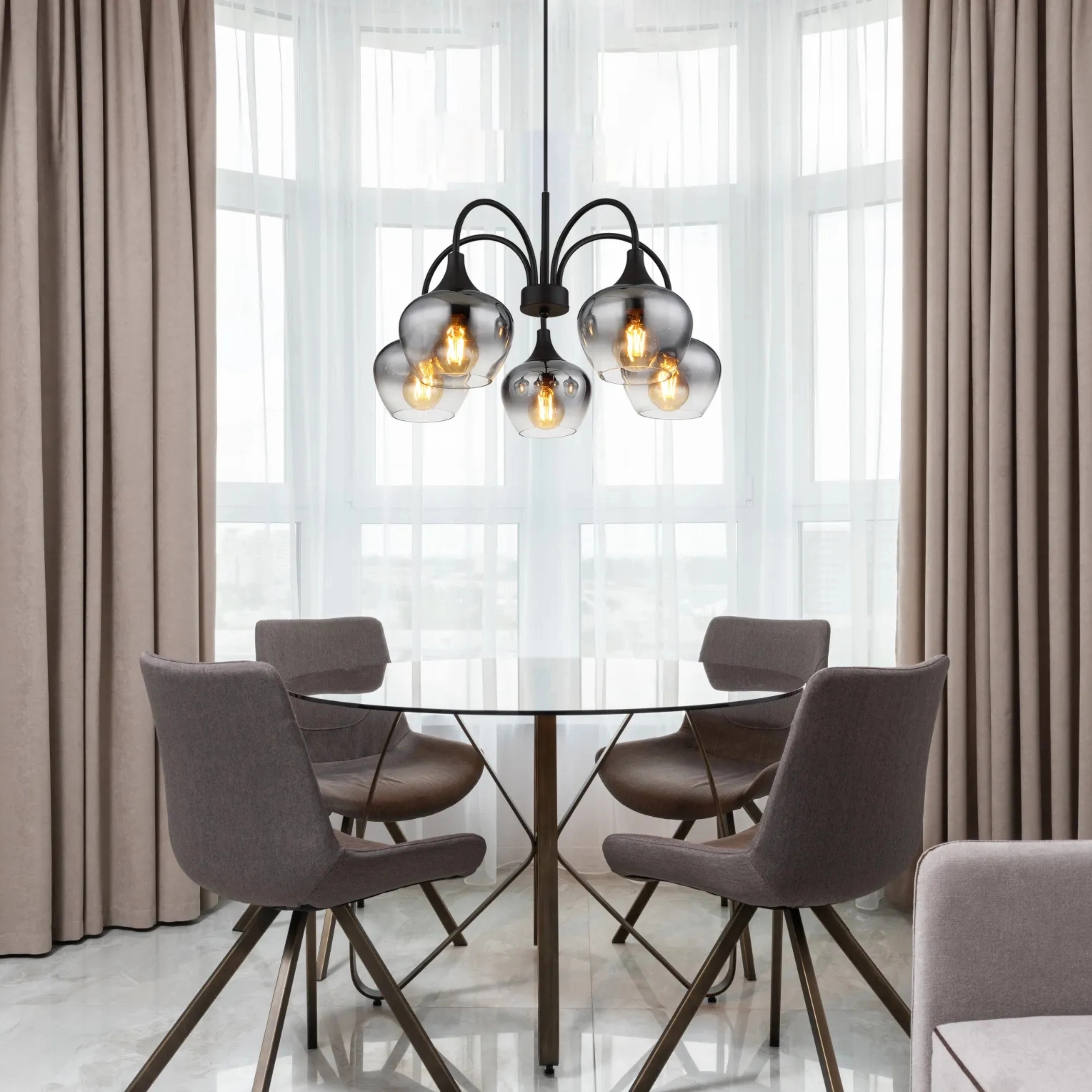 5-light pendant lamp Maxy black with smoke glass Globo 9007371474189