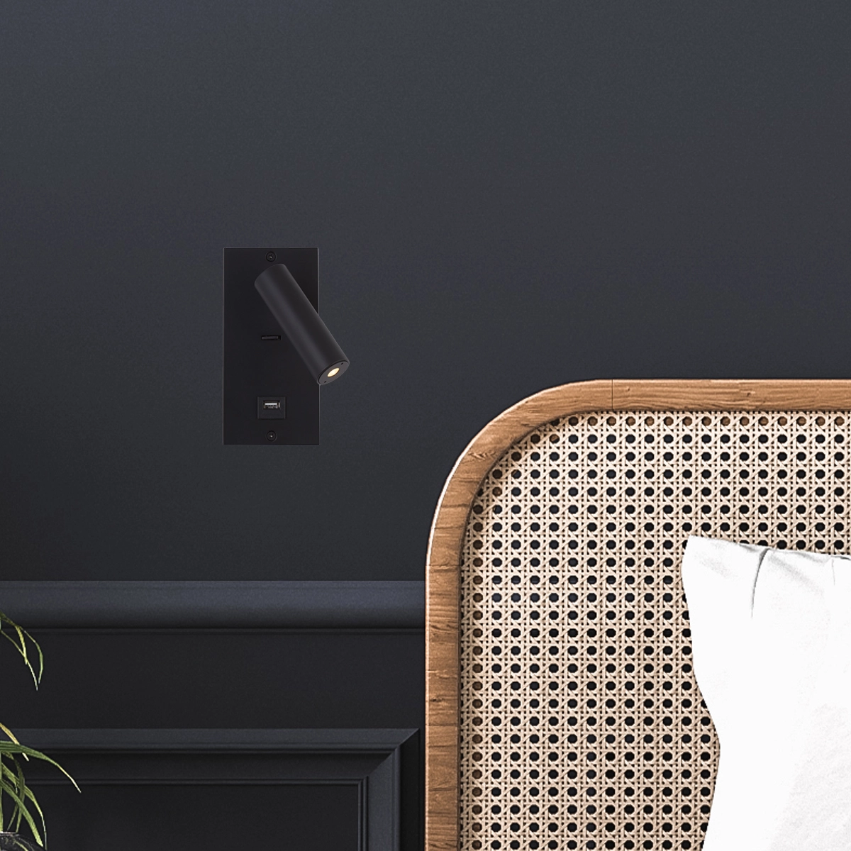 Recessed bedside lamp Victoria black with USB Lyora 5053423308715