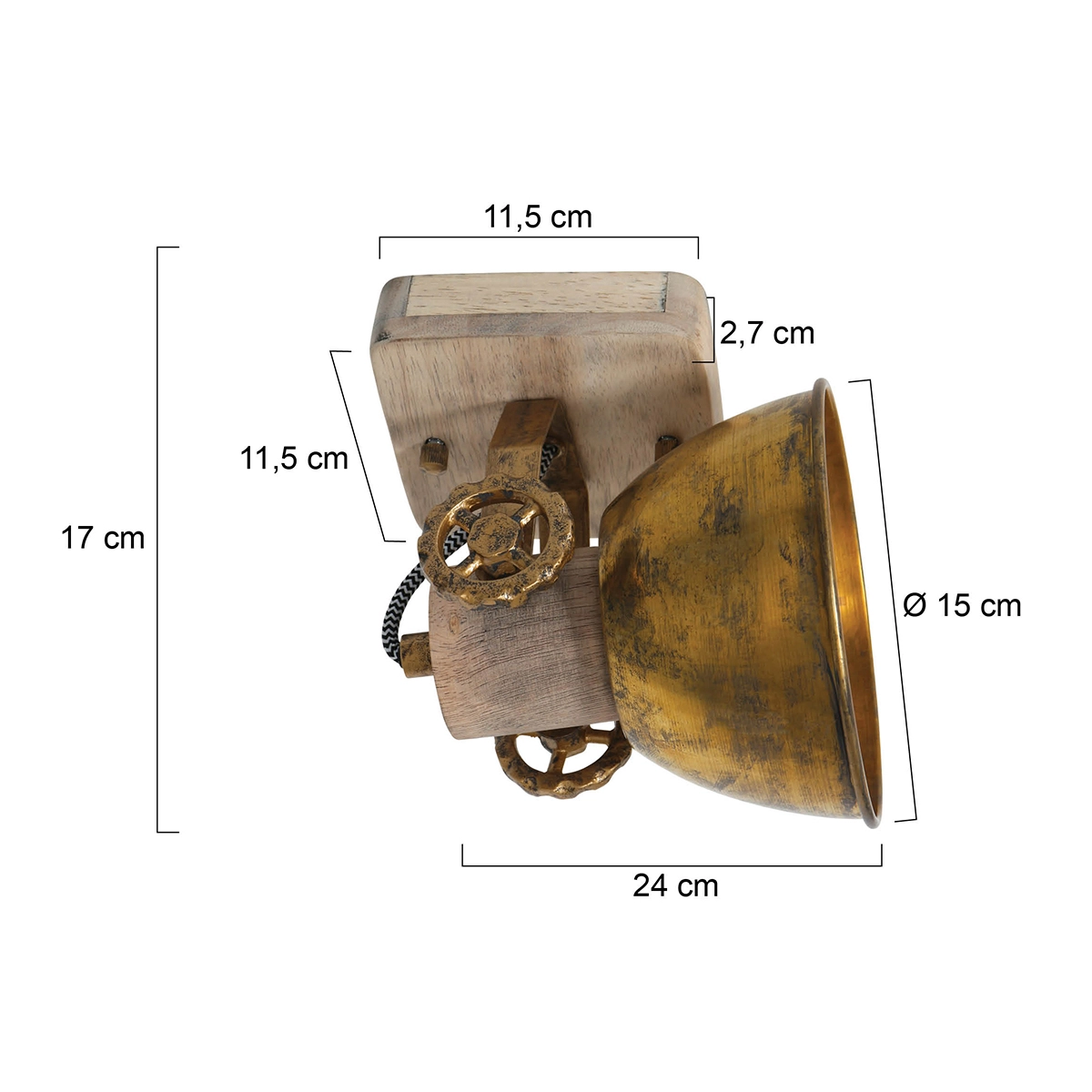 Industrial ceiling lamp Gearwood Bronze with wood Steinhauer 8712746135022
