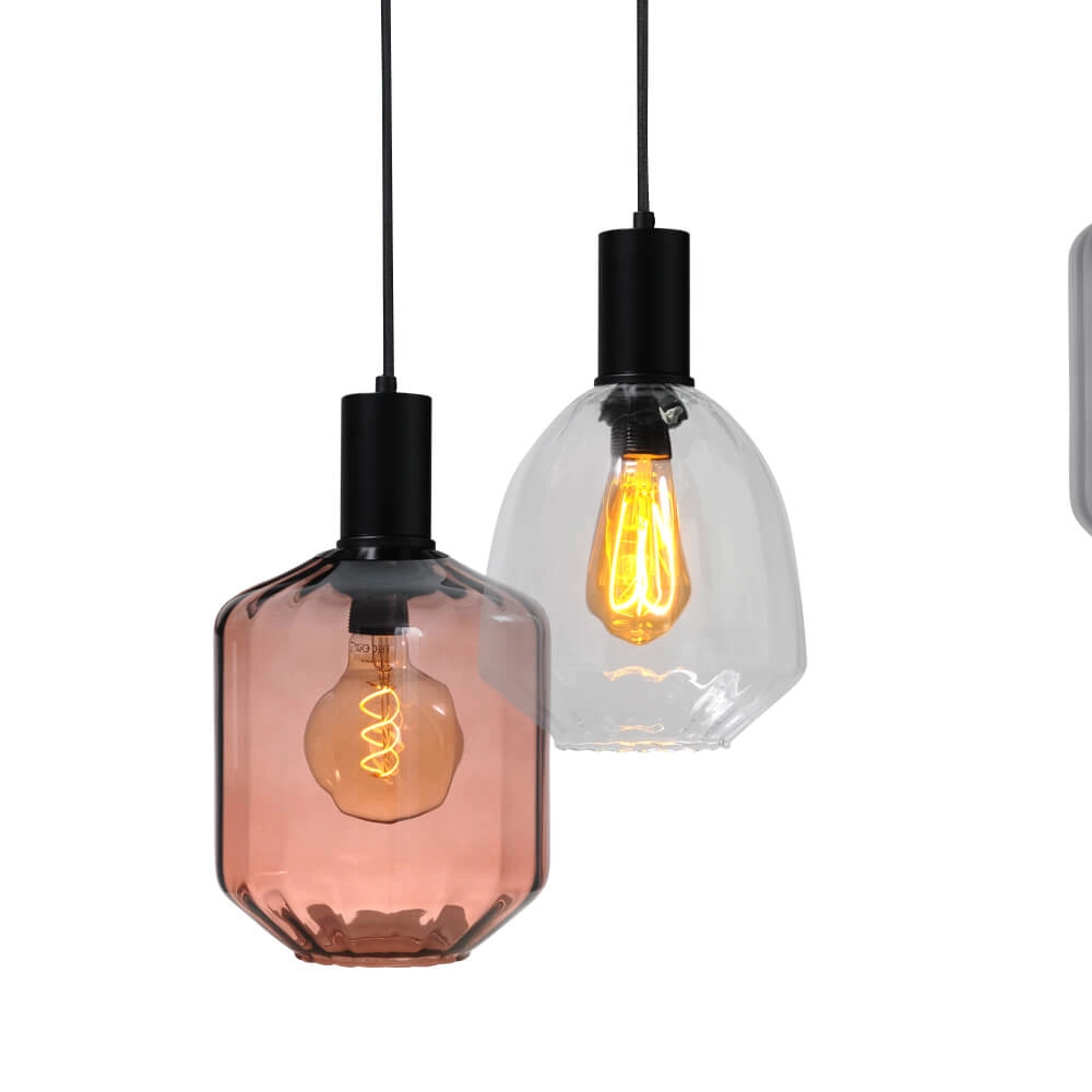 6-light hanging lamp - black - Porto with different glasses Masterlight 8718121270678
