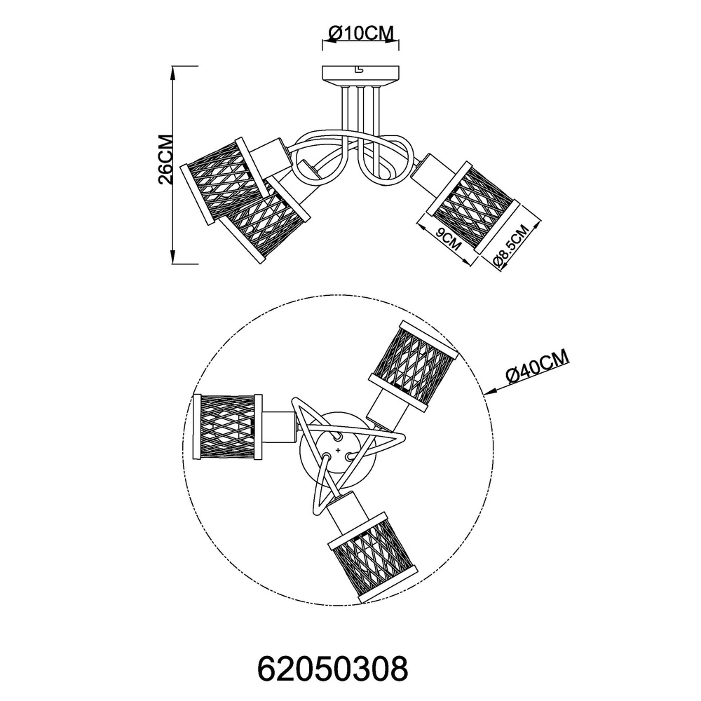 3-light ceiling lamp Mali Black Globo 9007371525720
