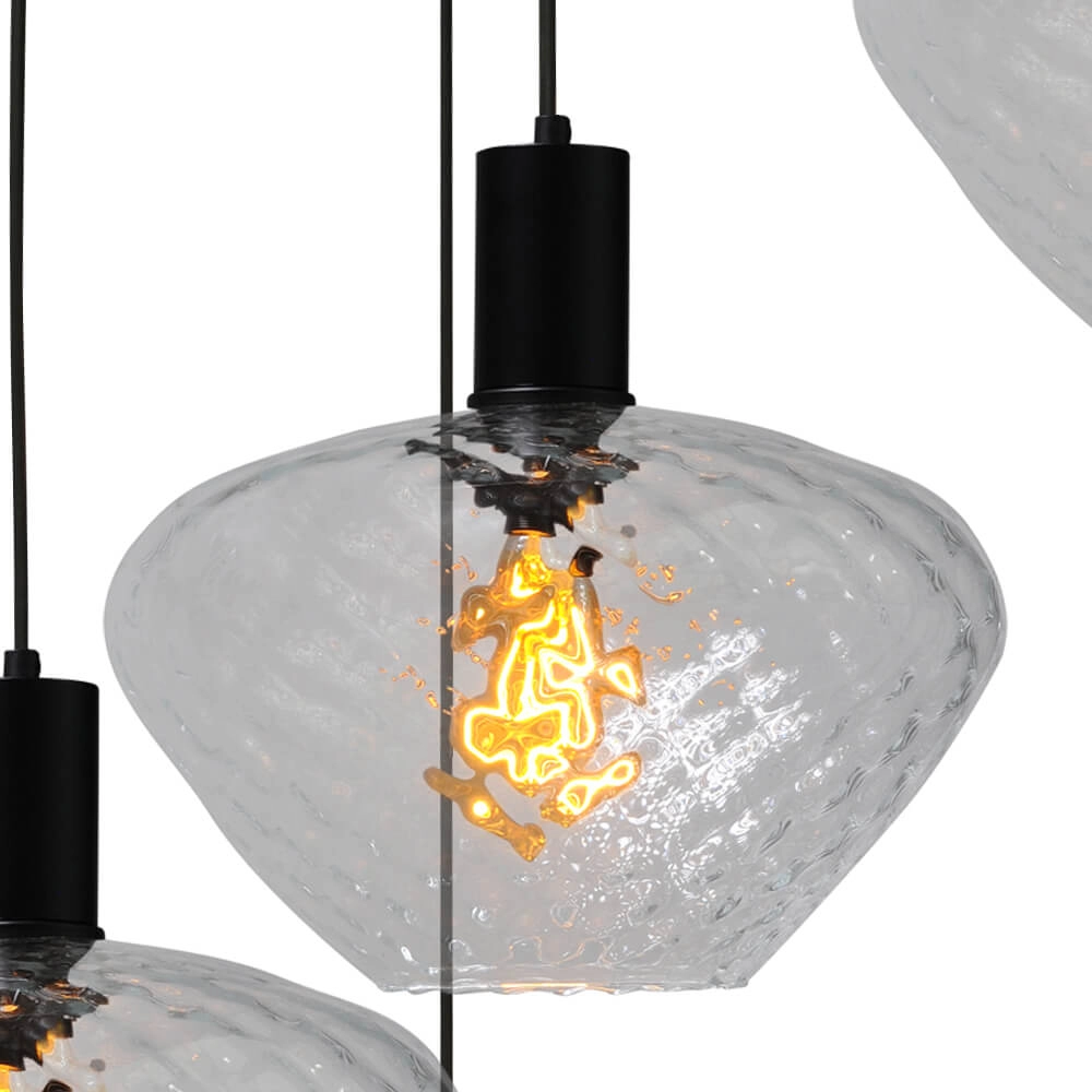 5-light loft hanging lamp - black - Porto with Blossom clear lenses Masterlight 8718121271071