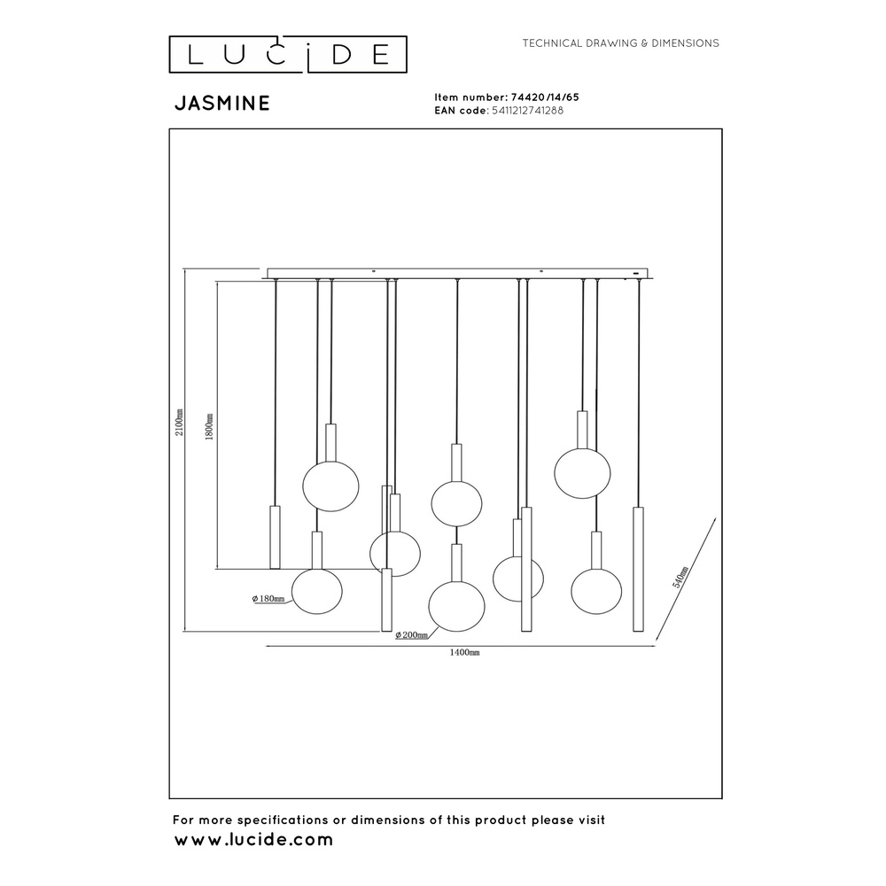 Design vide pendant lamp Jasmine Copper 14-lights Premium by Lucide 5411212741288