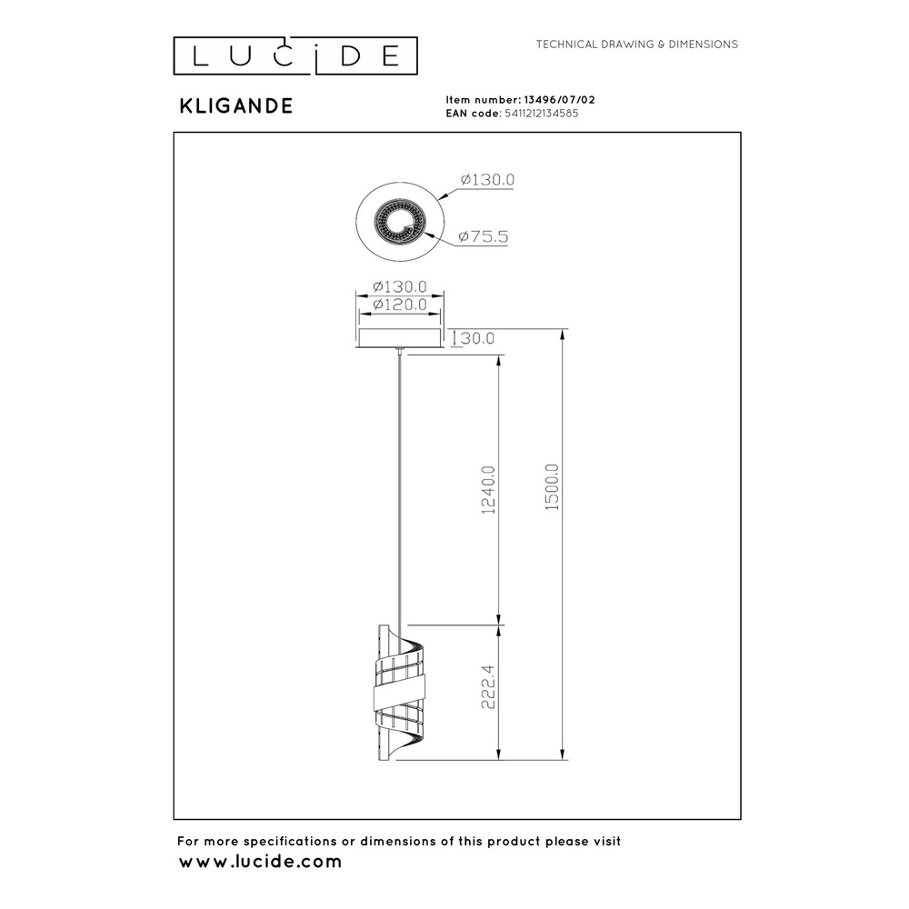 Design pendant lamp Kligande gold Ø 13cm Lucide 5411212134585