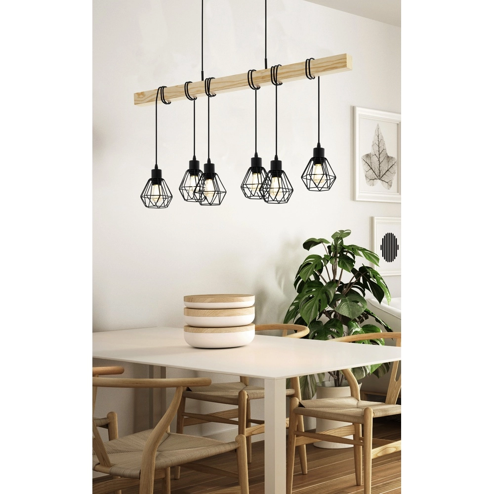 6-light pendant lamp Townshend 5 Dining room - black with wood Eglo 9002759440763