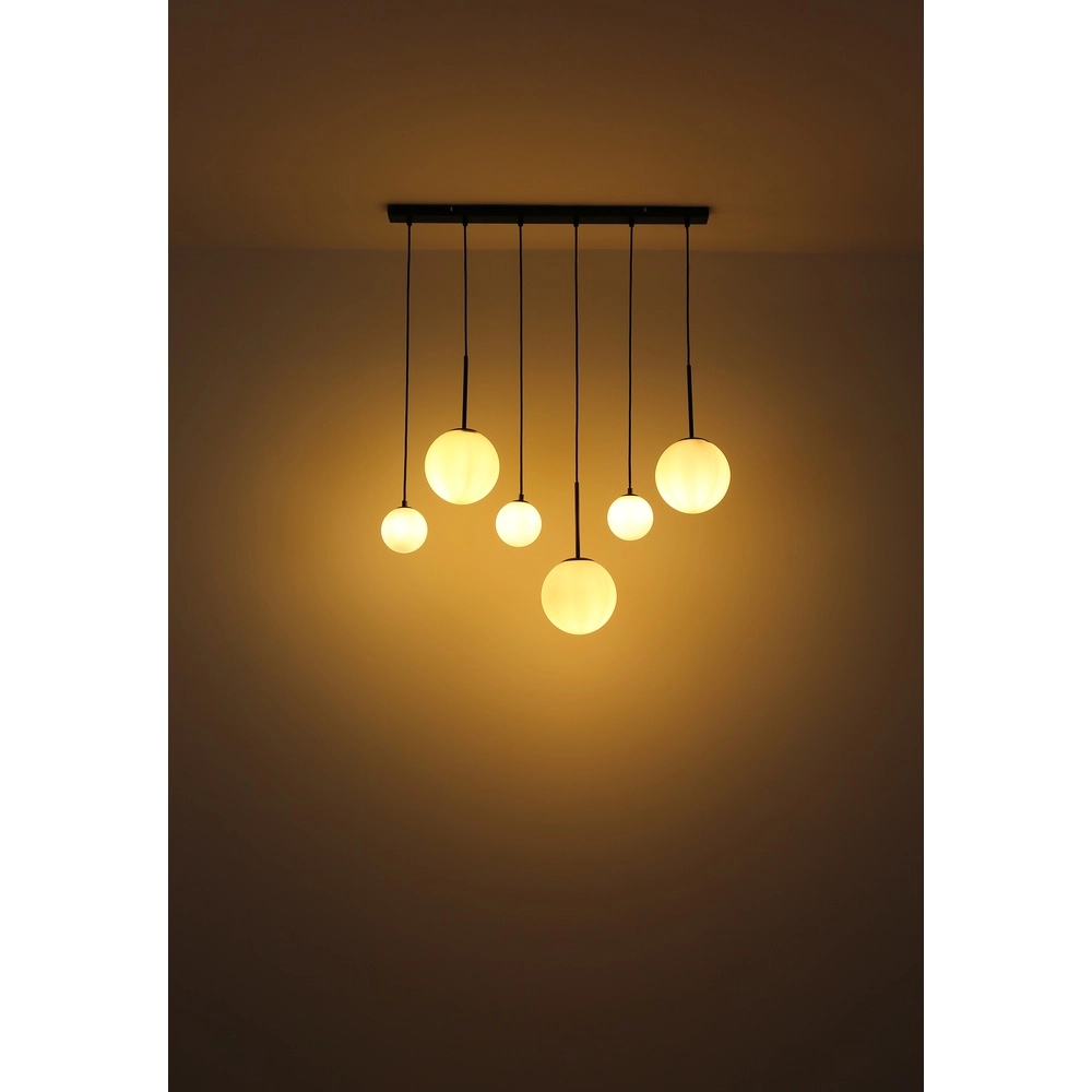 Design pendant lamp Hallie 6-light black with white spheres Globo 9007371448920