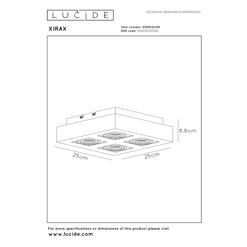 Ceiling spotlight Xirax 4 x 5W black Lucide 5411212092342