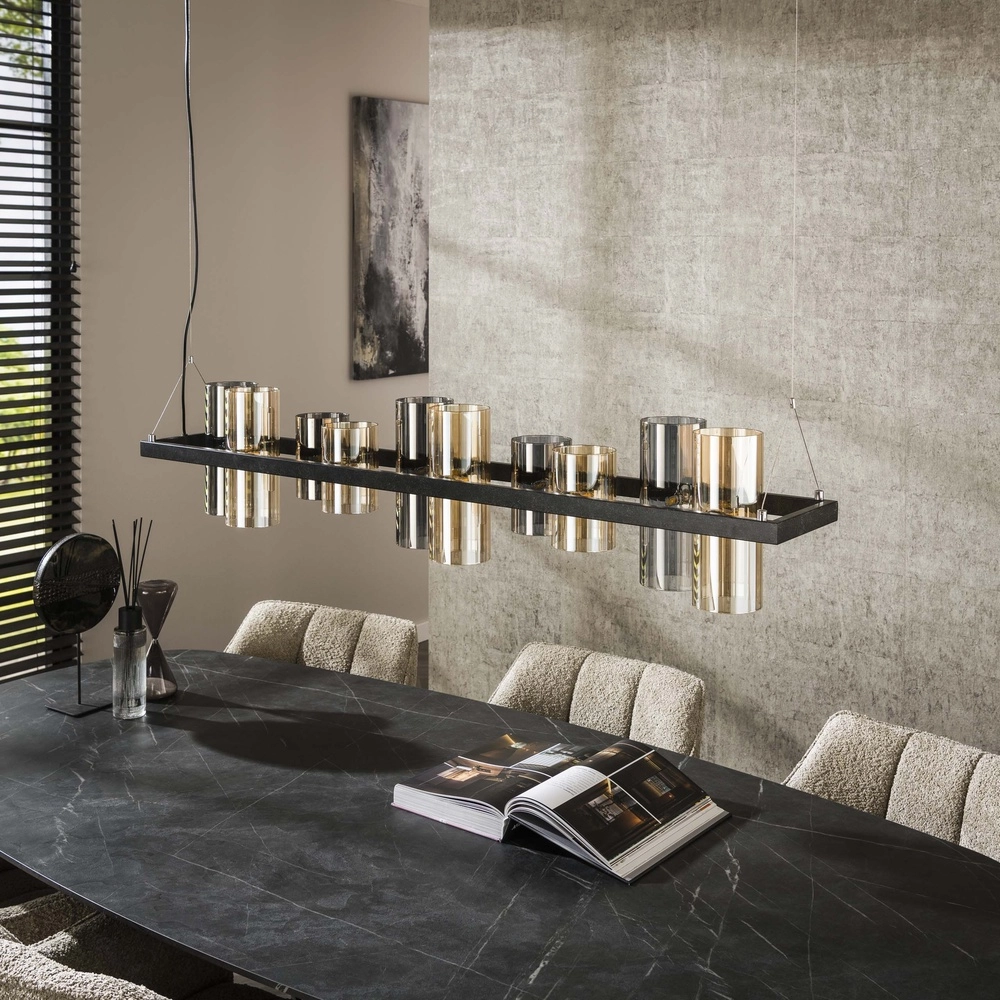 Pendant lamp Cylinder 130cm - smoke and amber glass Lyora 8716803512443