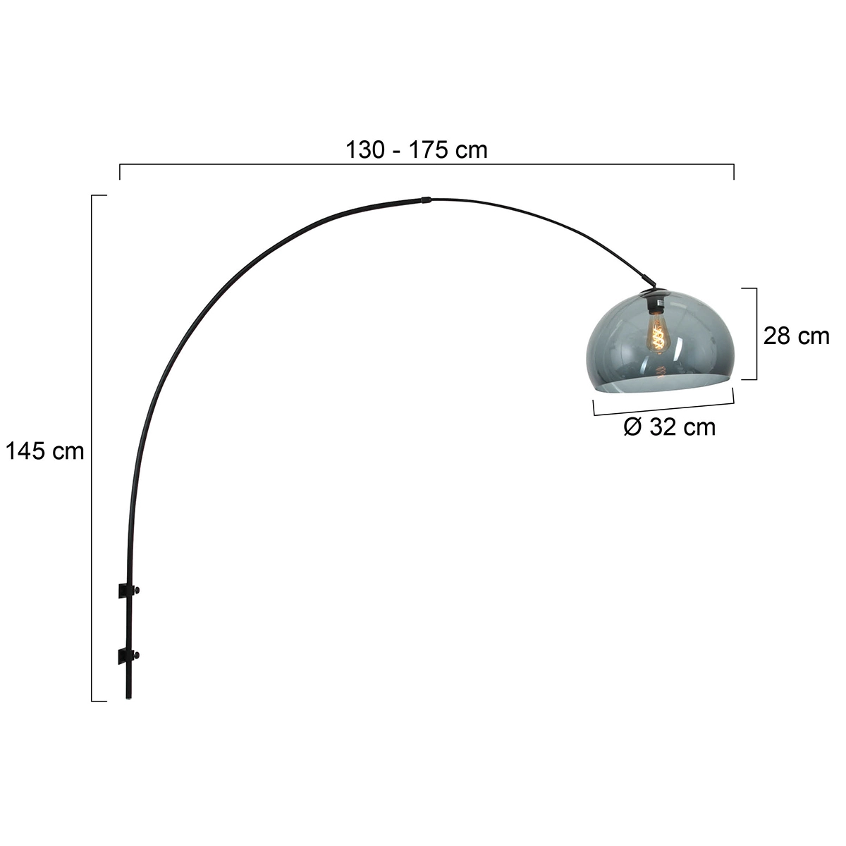 Wall arc lamp Sparkled black with smoke hood Steinhauer 8712746146660
