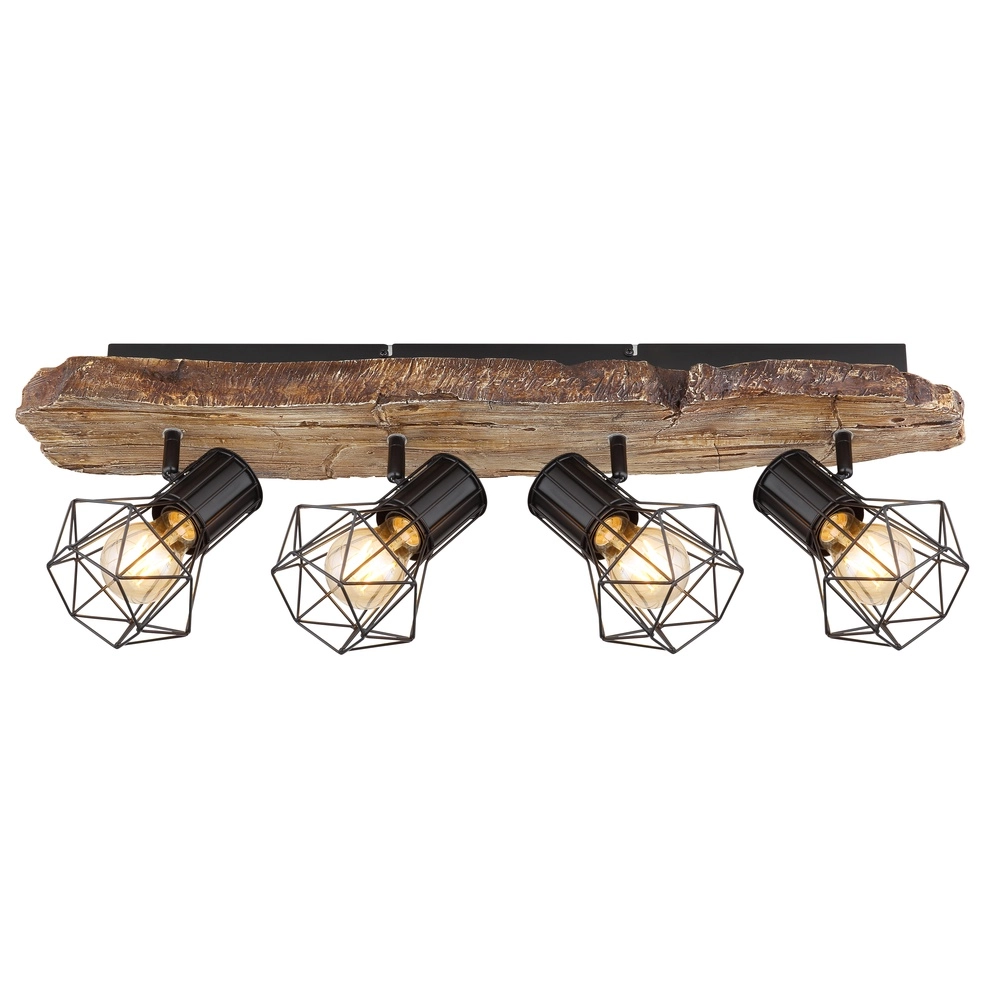 Ceiling lamp Priska 4-light black with wood Globo 9007371430376