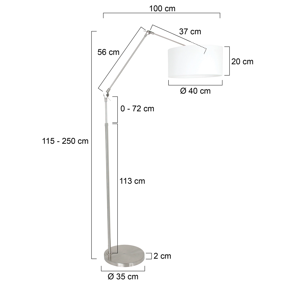 Floor Reading Lamp Prestige Chic Stainless steel with 40cm white linen shade Steinhauer 8712746145724