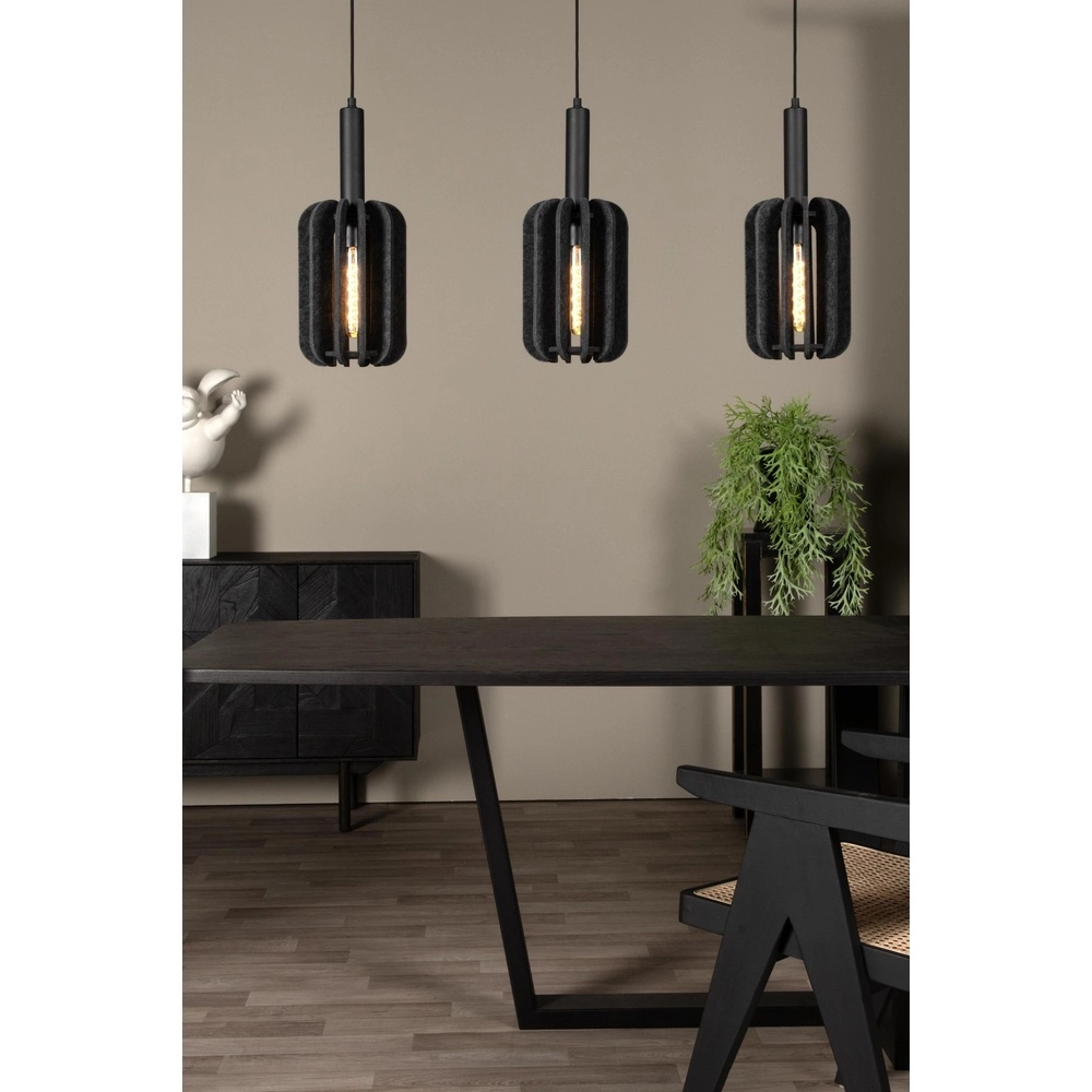 Sleek pendant lamp Rafal 3-light black with grey Lucide 5411212452771