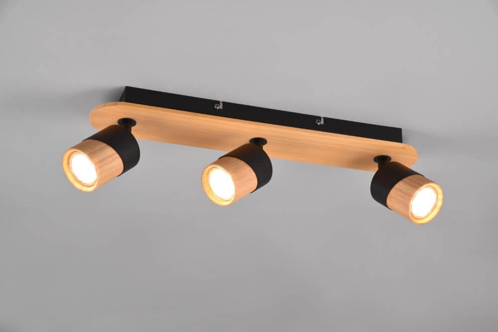 Ceiling lamp wood with black Aruni 3-light Trio 4017807562231