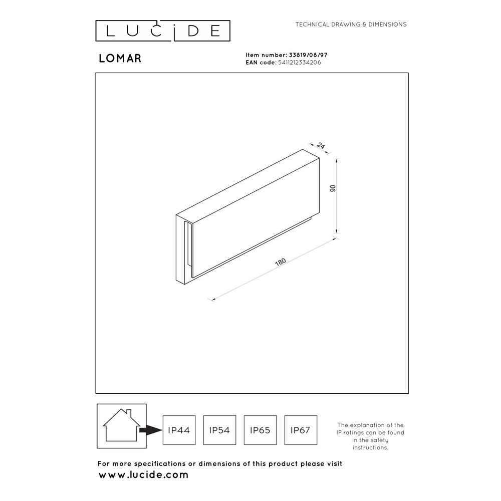 Sleek wall lamp Lomar 10W - 2700K rust brown Lucide 5411212334206