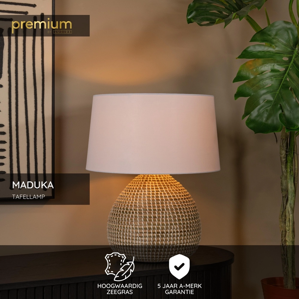 Seagrass table lamp Maduka Ø 45cm - brown with white shade Premium by Lucide 5411212106087