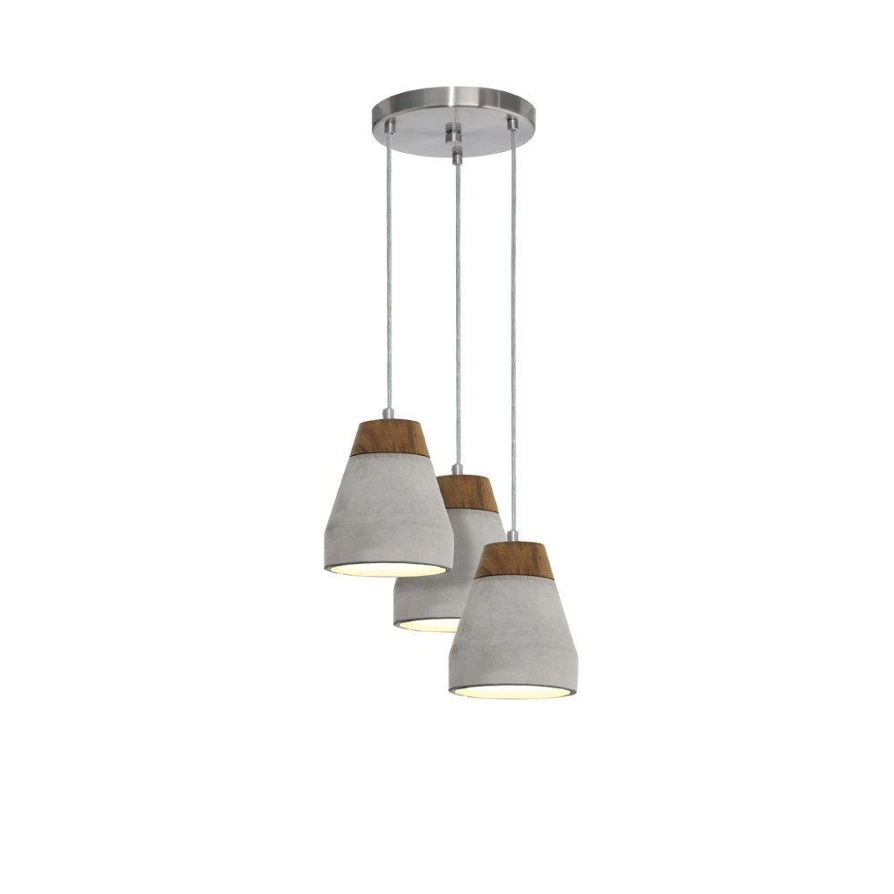 Pendant lamp Tarega 3-light concrete gray with wood