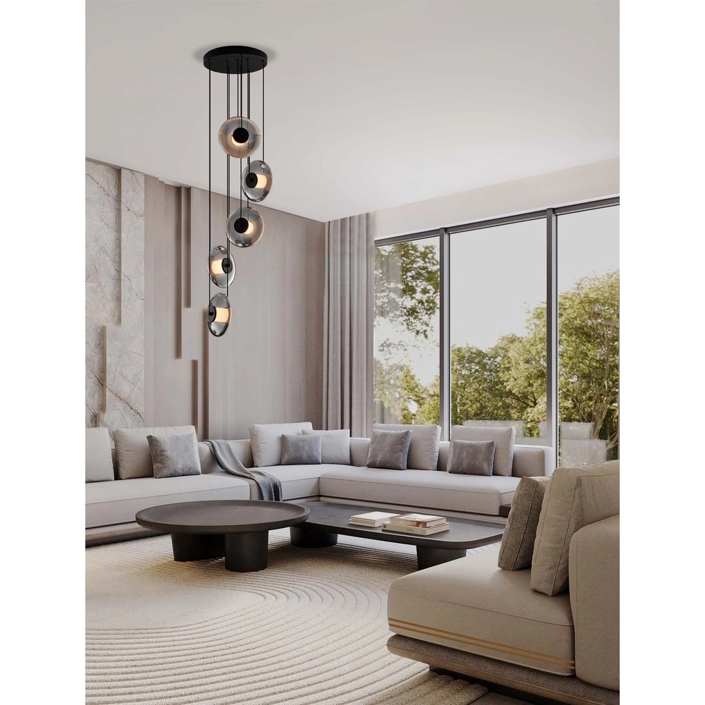 Unique pendant lamp Ballet Black 5-light round Lyora 5212017458445