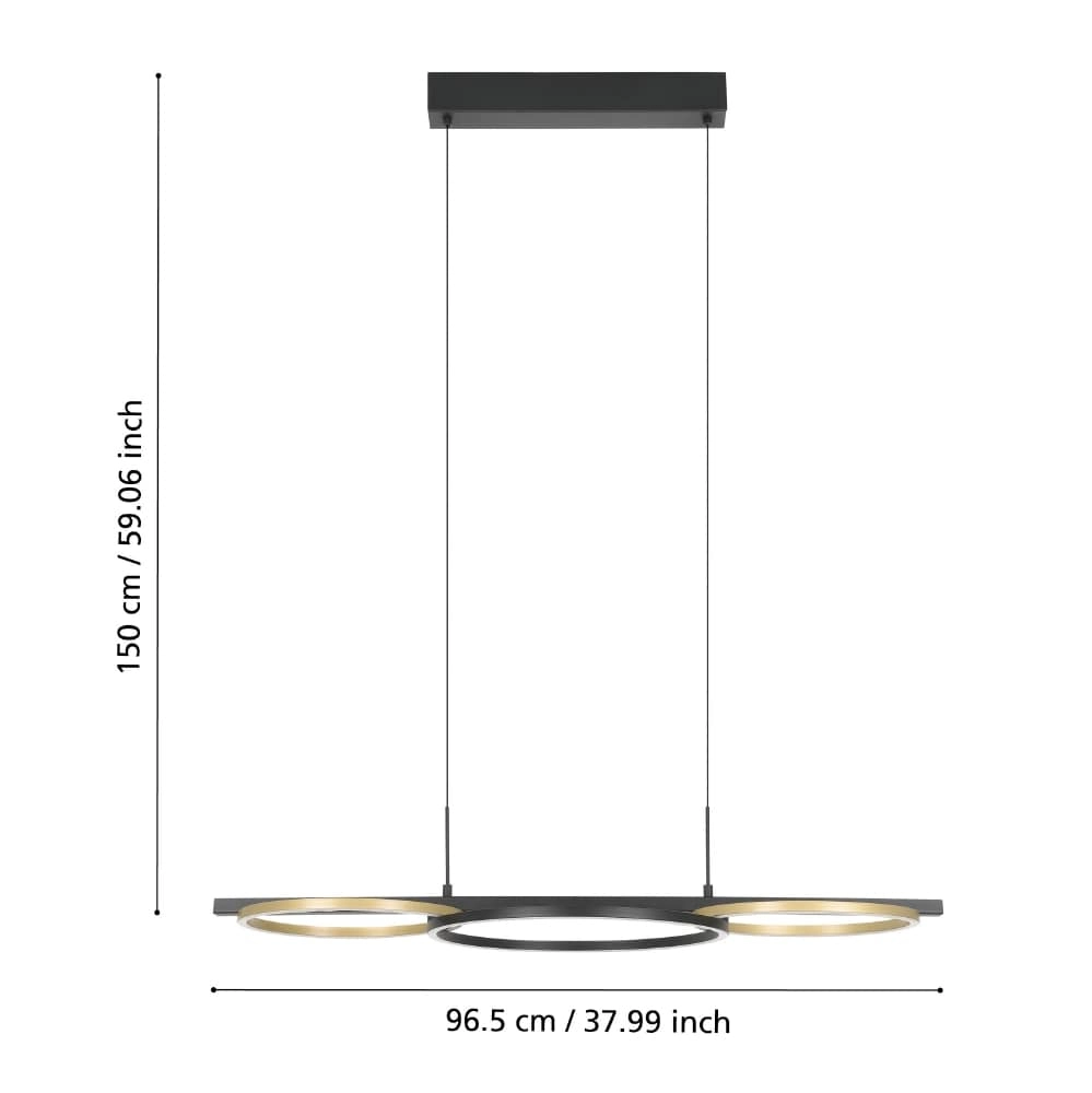 Hanging lamp with rings Lanacera black with gold Stars of Light 9008606221417