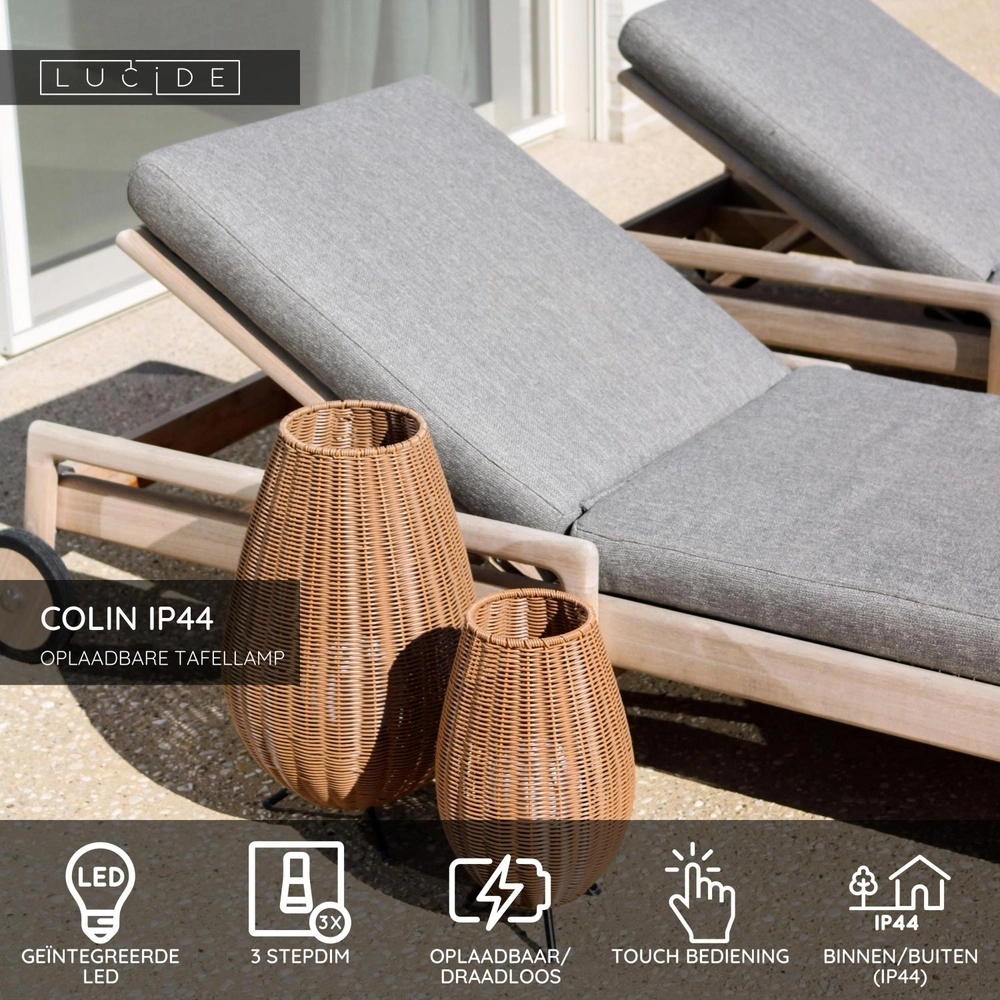 Rechargeable table lamp Colin Ip44 Rattan Lucide 5411212031839