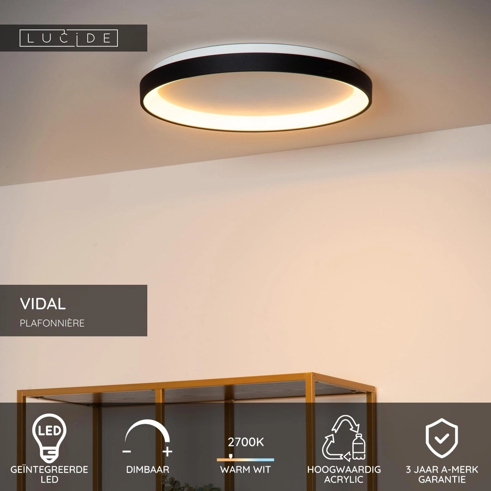 Ceiling light Vidal Ø 48cm black Lucide 5411212460905