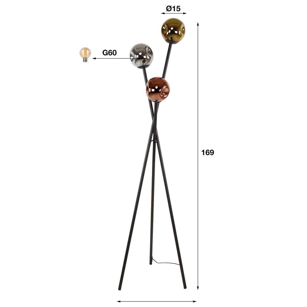 Tripod floor lamp Molecule with glass balls Lyora 8716803512092