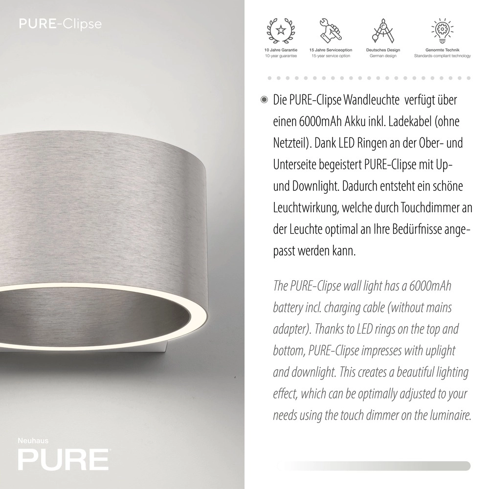 Rechargeable wall lamp Pure Akku Clipse Diamond Paul Neuhaus 4012248391761