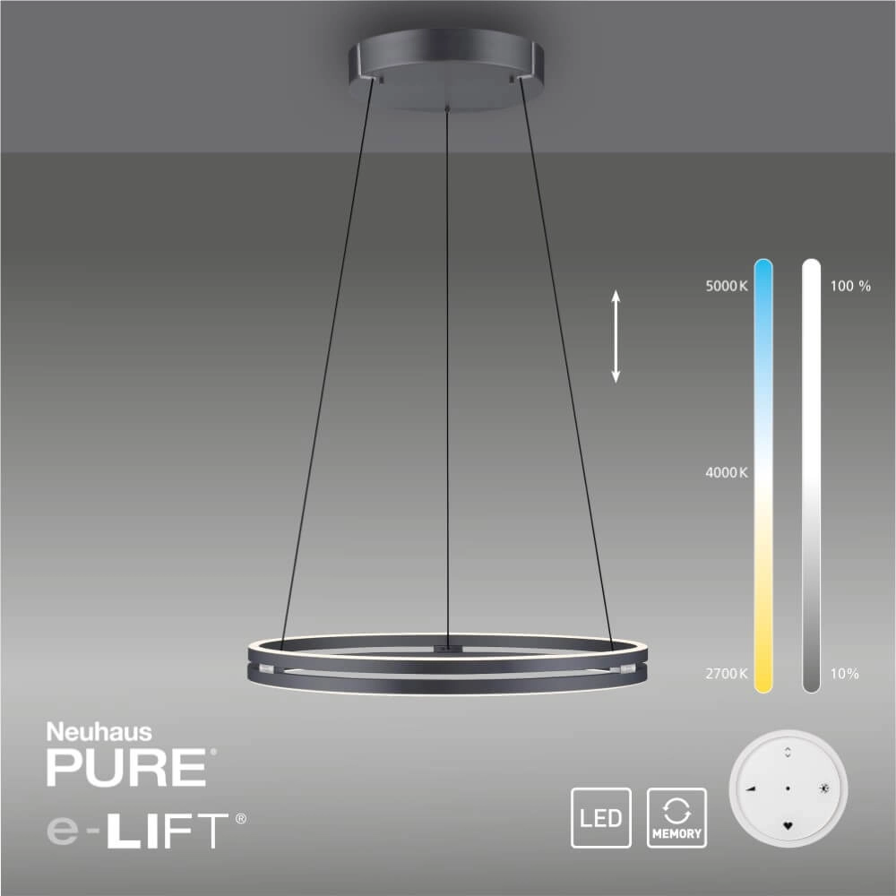 Sleek hanging lamp Pure E-Loop gray Ø 70cm Paul Neuhaus 4012248372289
