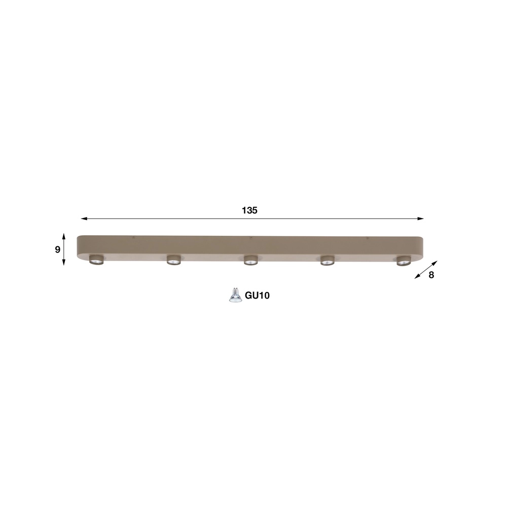 Strakke plafondlamp Bar 5-lichts zand bruin Lyora 8716803514843