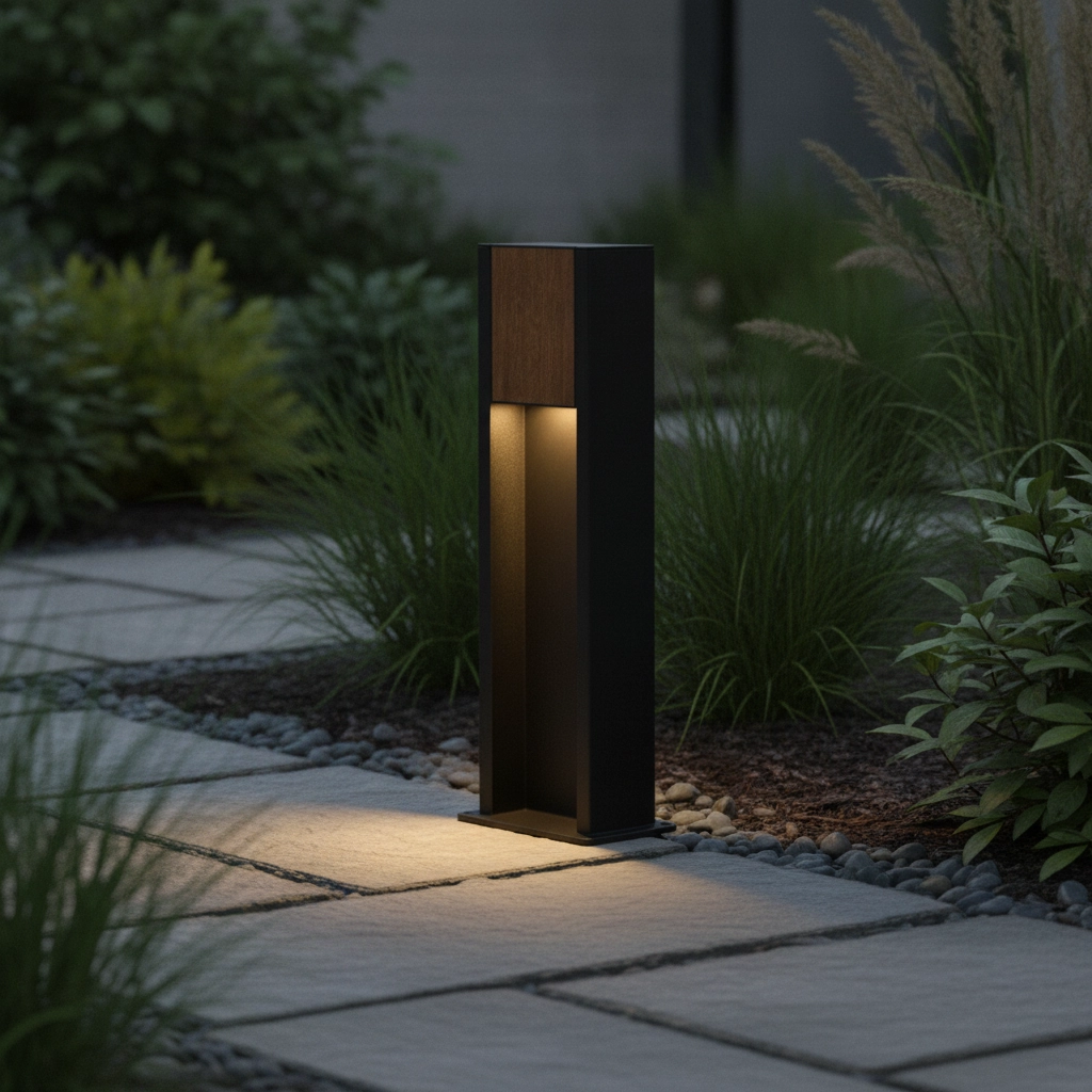 Garden lamp Kioo black with wood