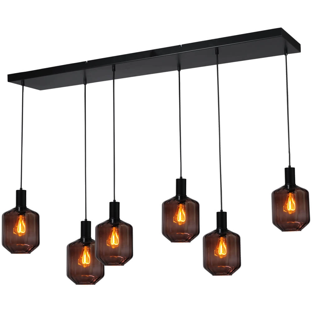 6-light hanging lamp - black - Porto with Jagger red lenses