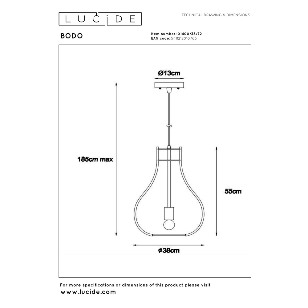Unique pendant lamp Bodo Ø 38cm wood Lucide 5411212010766