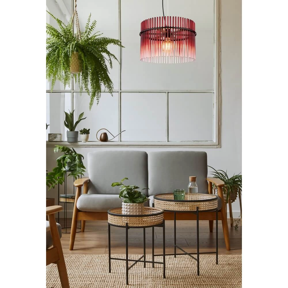 Black pendant lamp Gorley with red glass Ø 40cm Globo 9007371462964