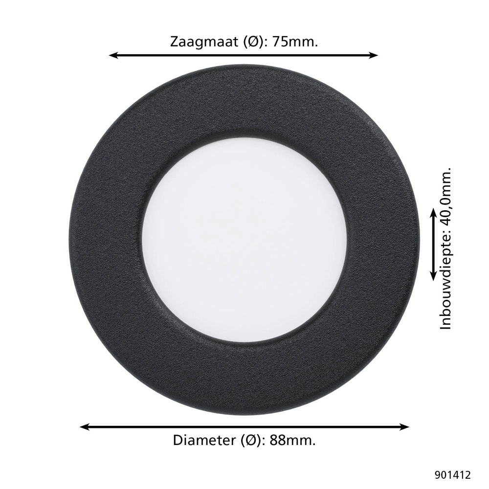 IP44 recessed spotlight Fueva 6 round - black - Ø 8,8cm Eglo 9008606330904