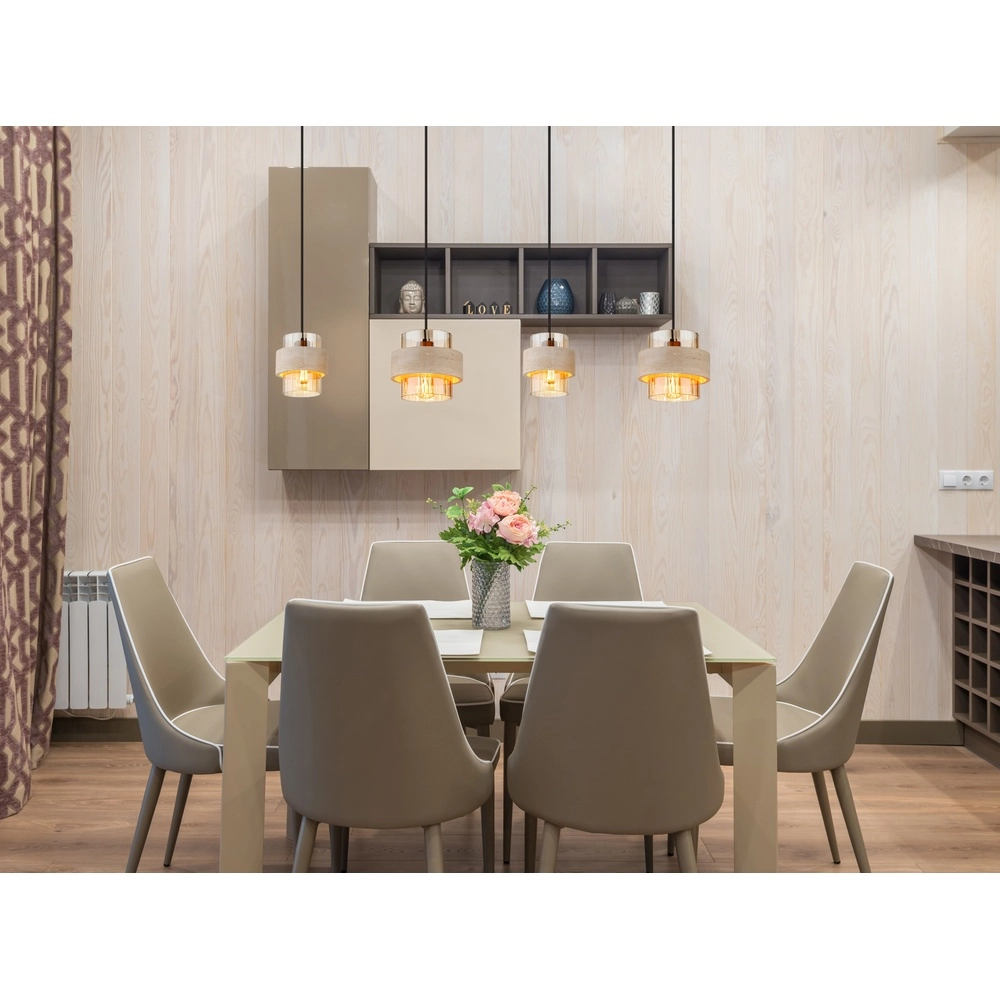 4-light pendant lamp Daren black with marble Globo 9007371592654