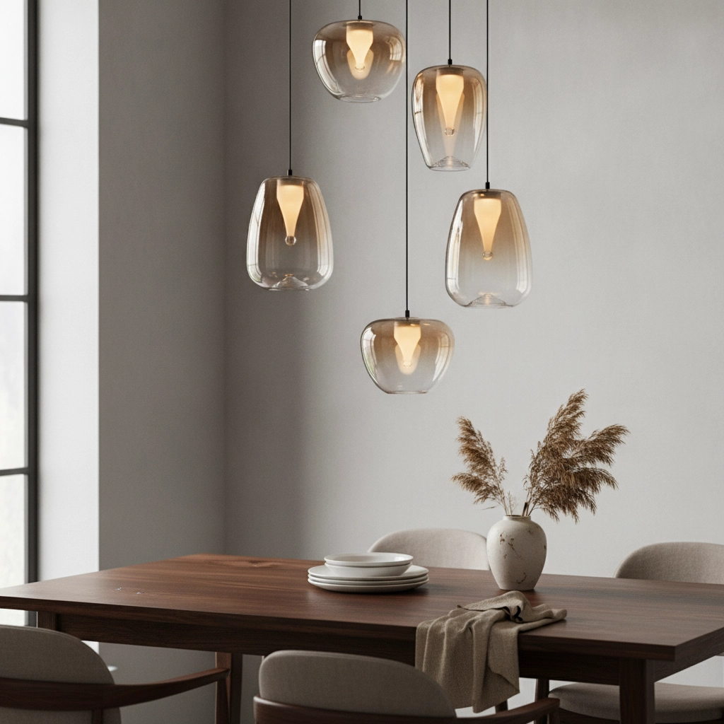 Design pendant lamp Oblo 5-light amber glass